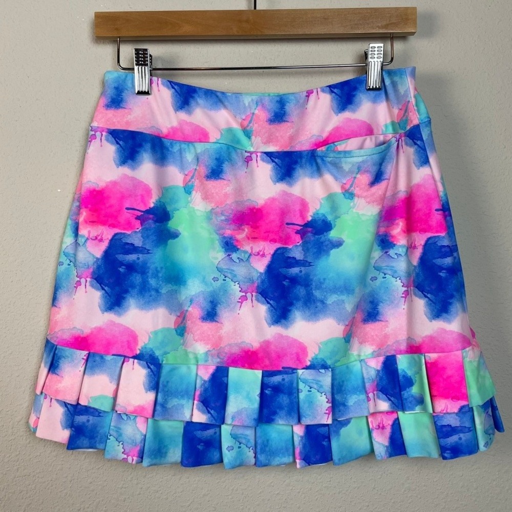 Tzu Tzu‎ Womens Skirt Watercolor Print Pleated Ruffle Athletic Skort Size M - Picture 5 of 9
